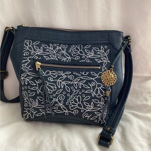 The Sak Navy Blue Crossbody Bag with White Embroidery